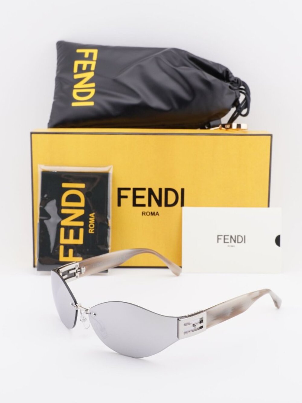Fendi FE40159U 16C Rimless Geometric Sunglasses - Silver / Mirror